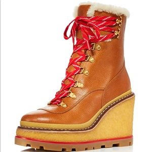 Tory Burch Hiker Wedge Shearling Boot, Size 9